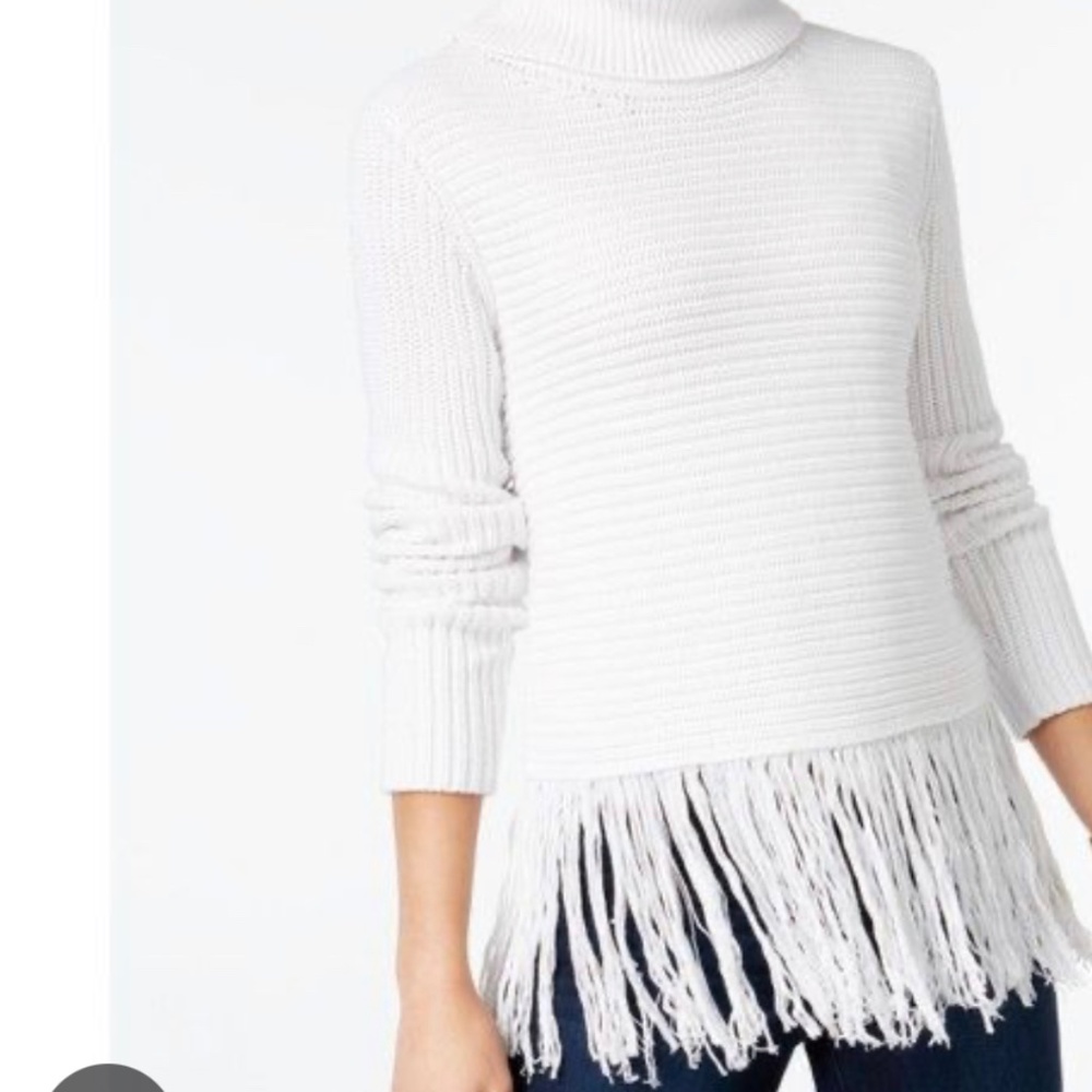 White Fringe Turtle Neck